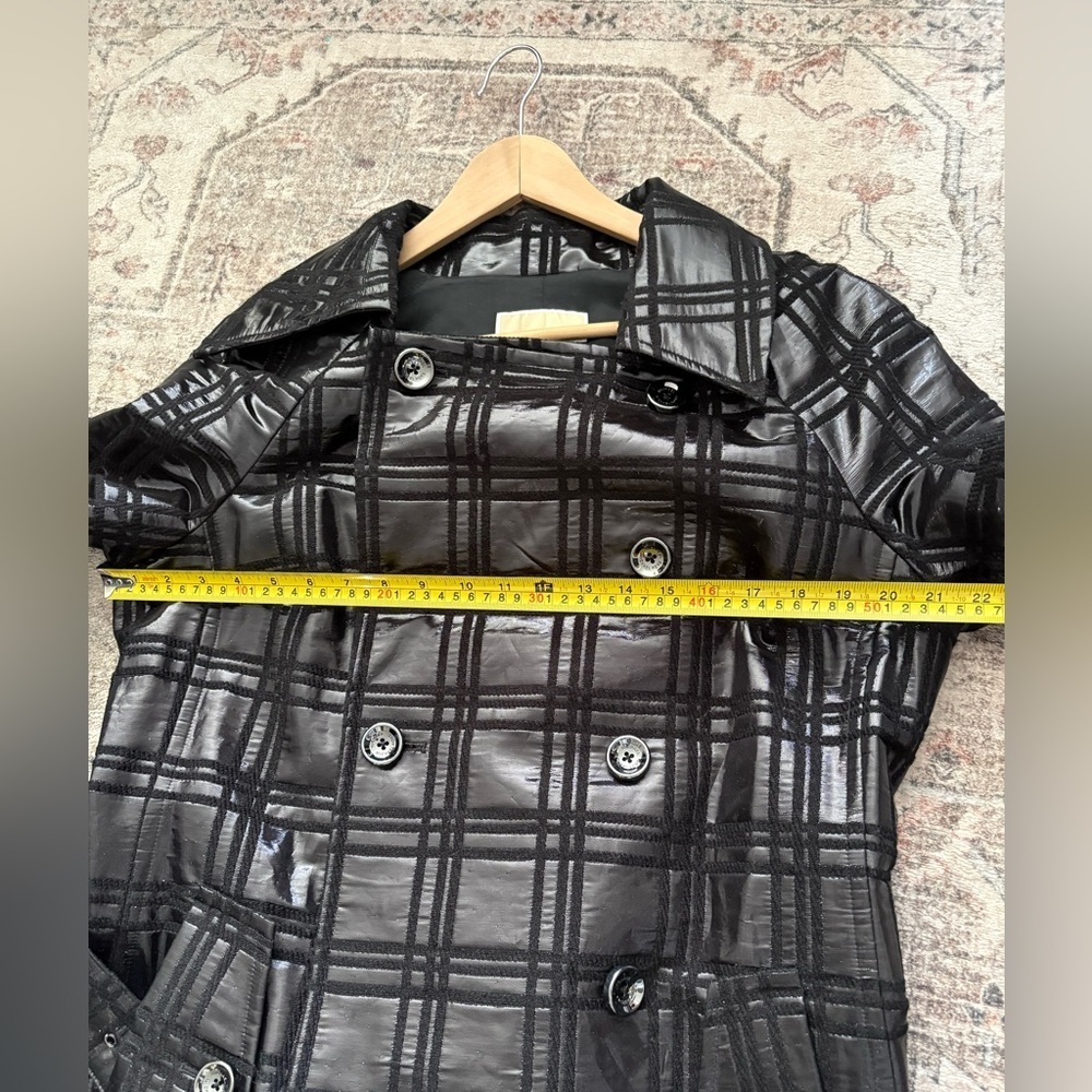 MICHAEL Michael Kors Shiny Black Checkered Trench Coat - Picture 5 of 9